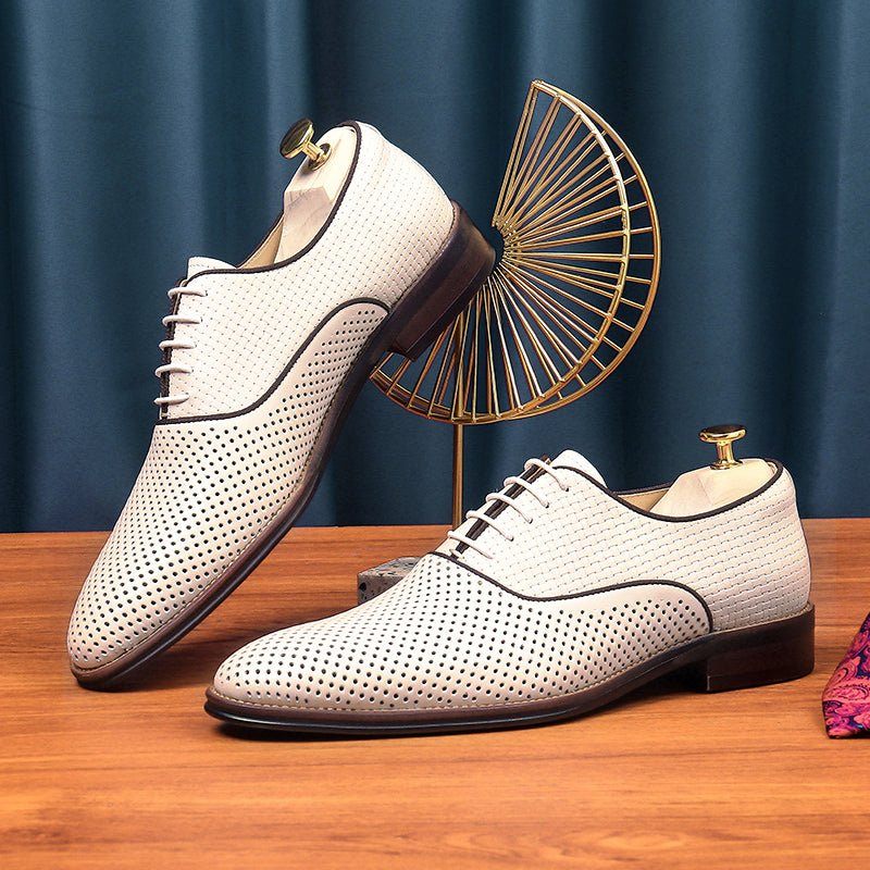 Sapatos Formais Masculinos Chiques Com Cadarço E Bico Fino Para Casamento - Branco