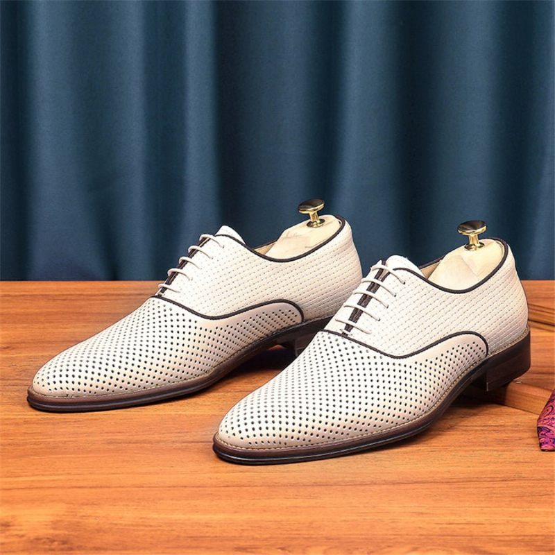 Sapatos Formais Masculinos Chiques Com Cadarço E Bico Fino Para Casamento - Branco