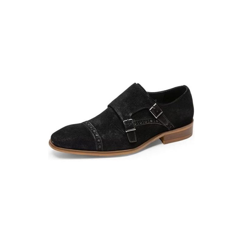 Sapatos Formais Masculinos Chiques Com Fecho Fivela Monkstraps - Preto