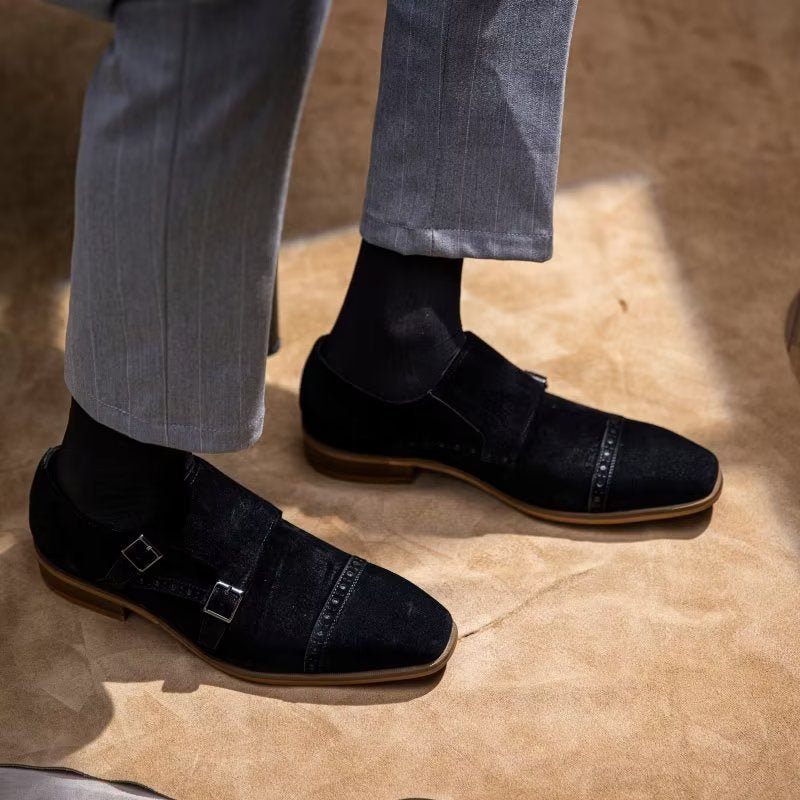 Sapatos Formais Masculinos Chiques Com Fecho Fivela Monkstraps - Preto