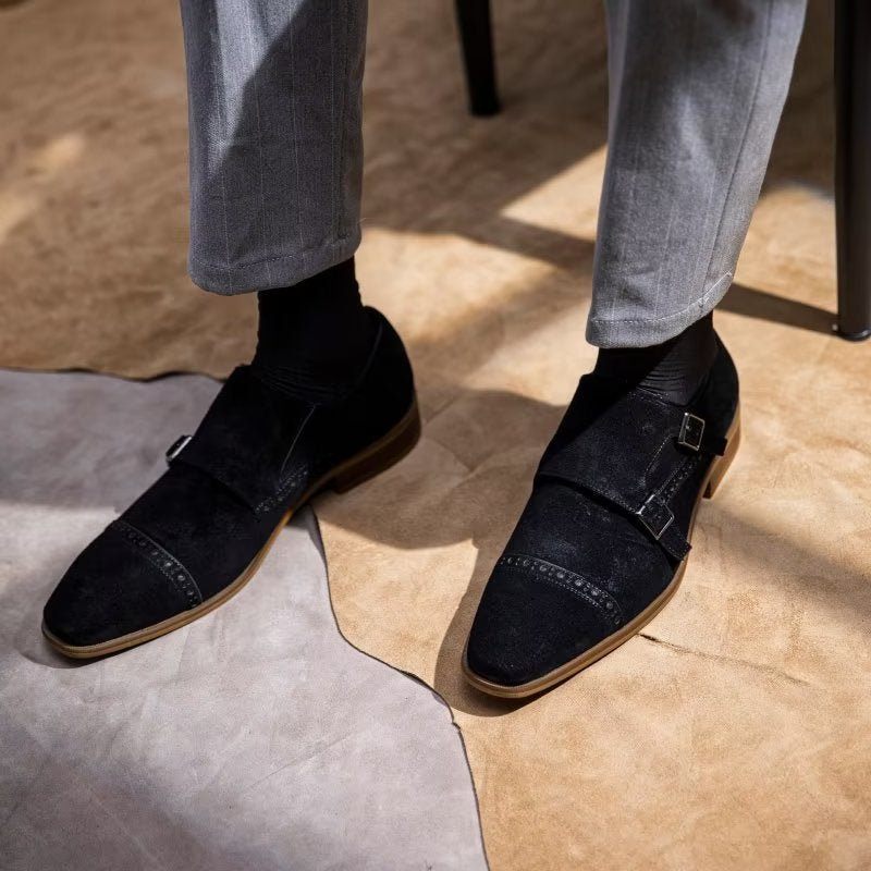 Sapatos Formais Masculinos Chiques Com Fecho Fivela Monkstraps - Preto