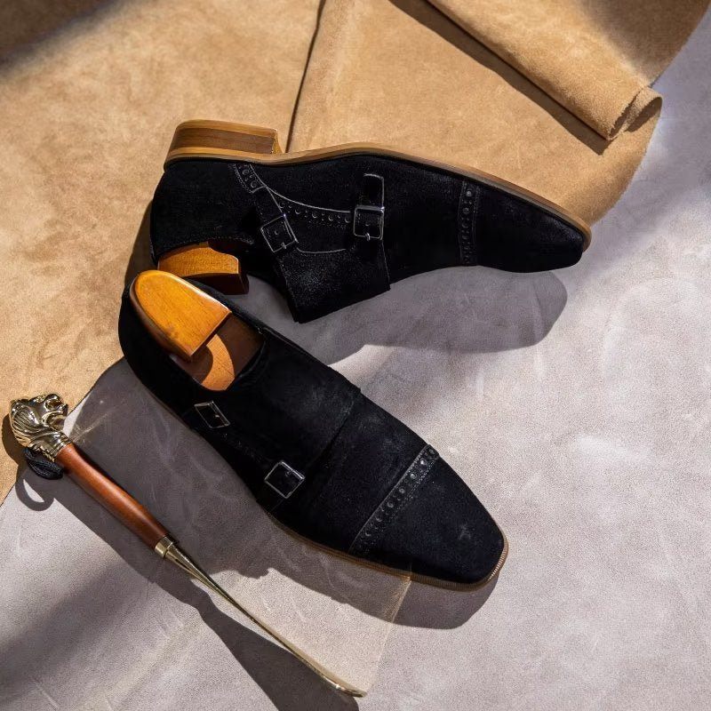 Sapatos Formais Masculinos Chiques Com Fecho Fivela Monkstraps - Preto