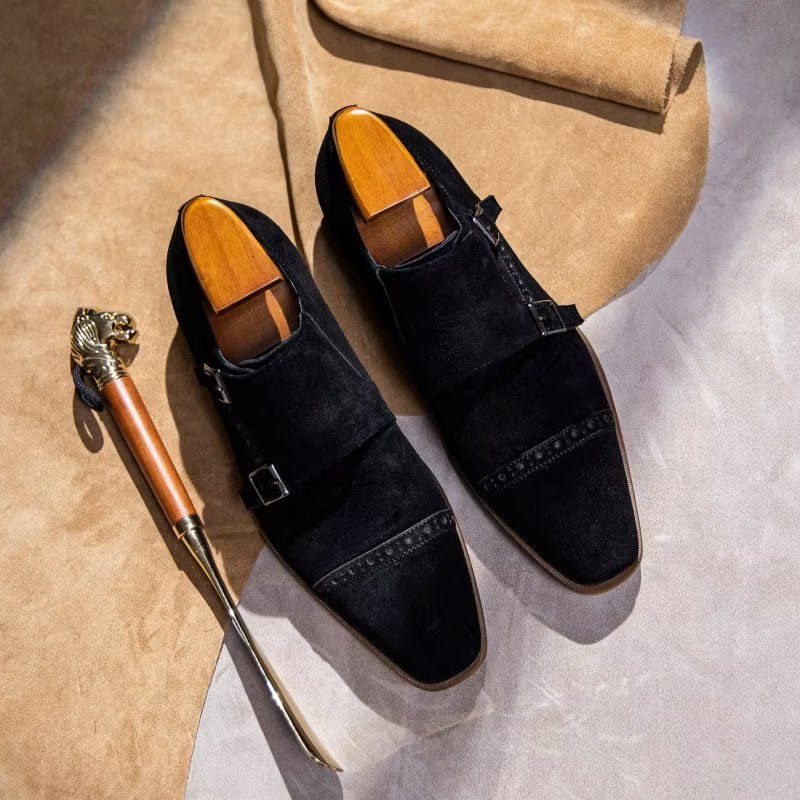 Sapatos Formais Masculinos Chiques Com Fecho Fivela Monkstraps - Preto