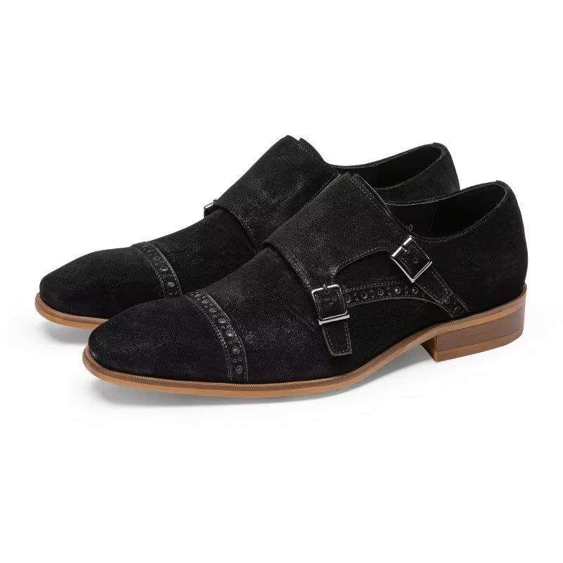 Sapatos Formais Masculinos Chiques Com Fecho Fivela Monkstraps - Preto