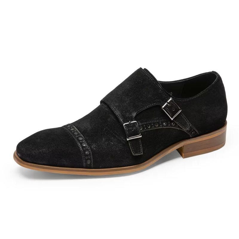 Sapatos Formais Masculinos Chiques Com Fecho Fivela Monkstraps - Preto