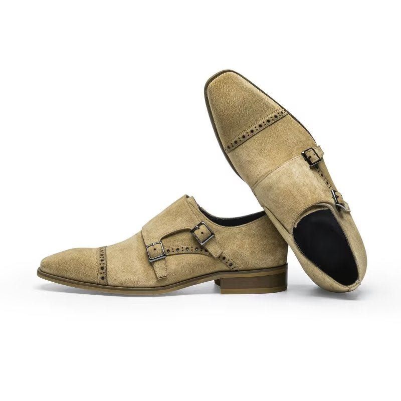 Sapatos Formais Masculinos Chiques Com Fecho Fivela Monkstraps - Bege