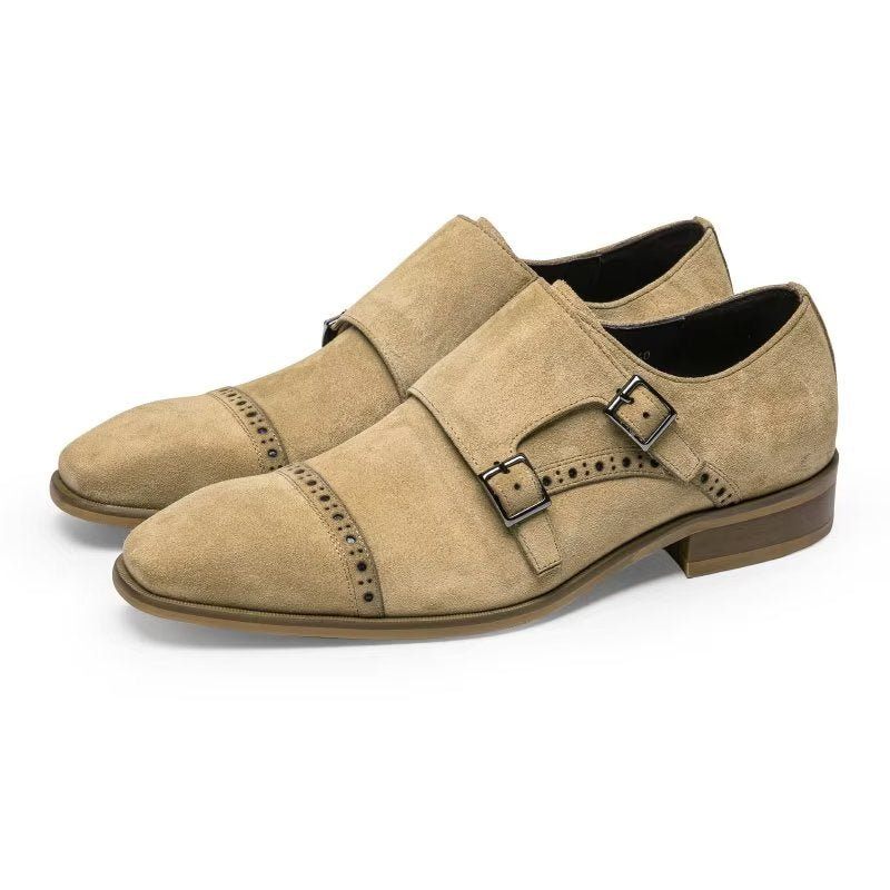 Sapatos Formais Masculinos Chiques Com Fecho Fivela Monkstraps - Bege