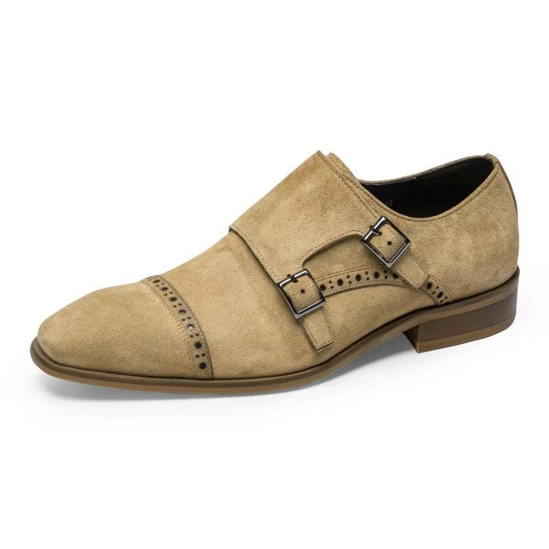 Sapatos Formais Masculinos Chiques Com Fecho Fivela Monkstraps - Bege