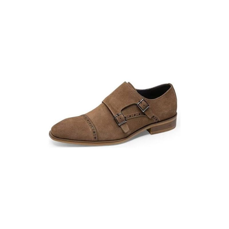 Sapatos Formais Masculinos Chiques Com Fecho Fivela Monkstraps - Marrom