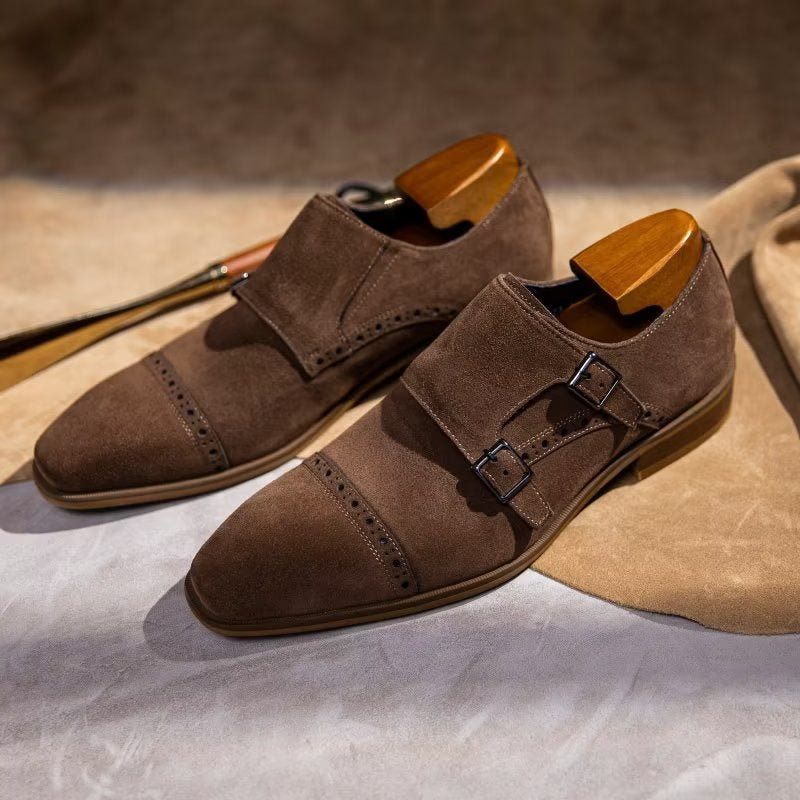 Sapatos Formais Masculinos Chiques Com Fecho Fivela Monkstraps - Marrom