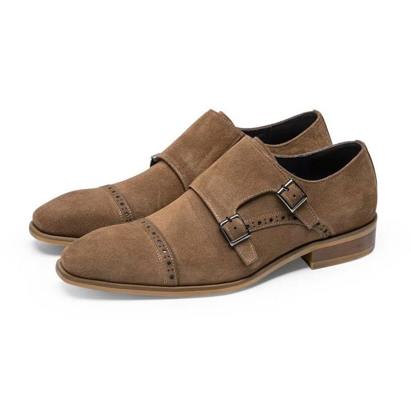 Sapatos Formais Masculinos Chiques Com Fecho Fivela Monkstraps - Marrom