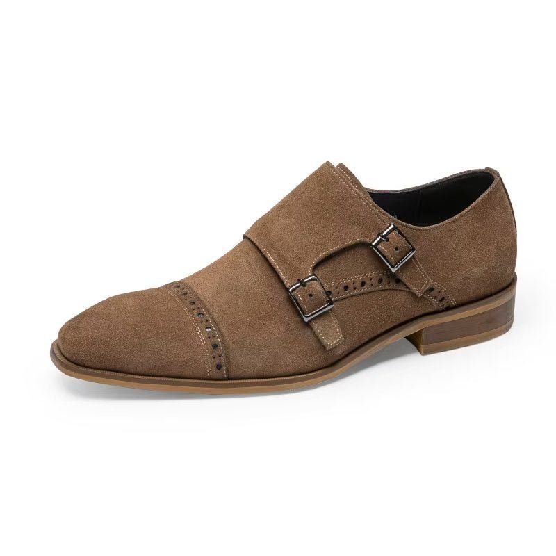 Sapatos Formais Masculinos Chiques Com Fecho Fivela Monkstraps - Marrom