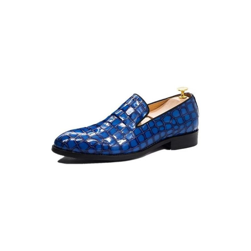 Sapatos Formais Masculinos Chiques Couro Crocodilo Sem Cadarço - Azul