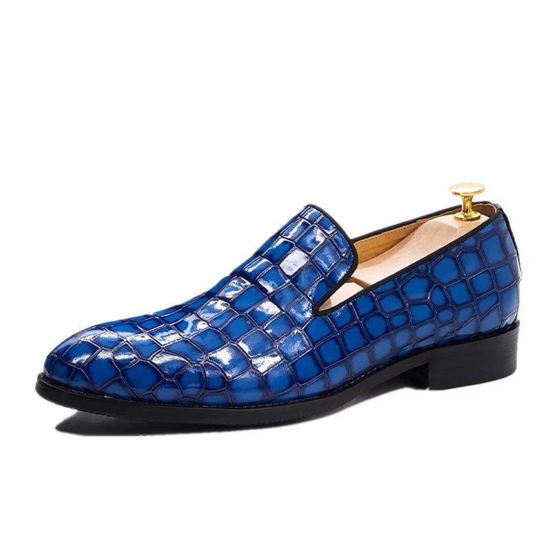 Sapatos Formais Masculinos Chiques Couro Crocodilo Sem Cadarço - Azul