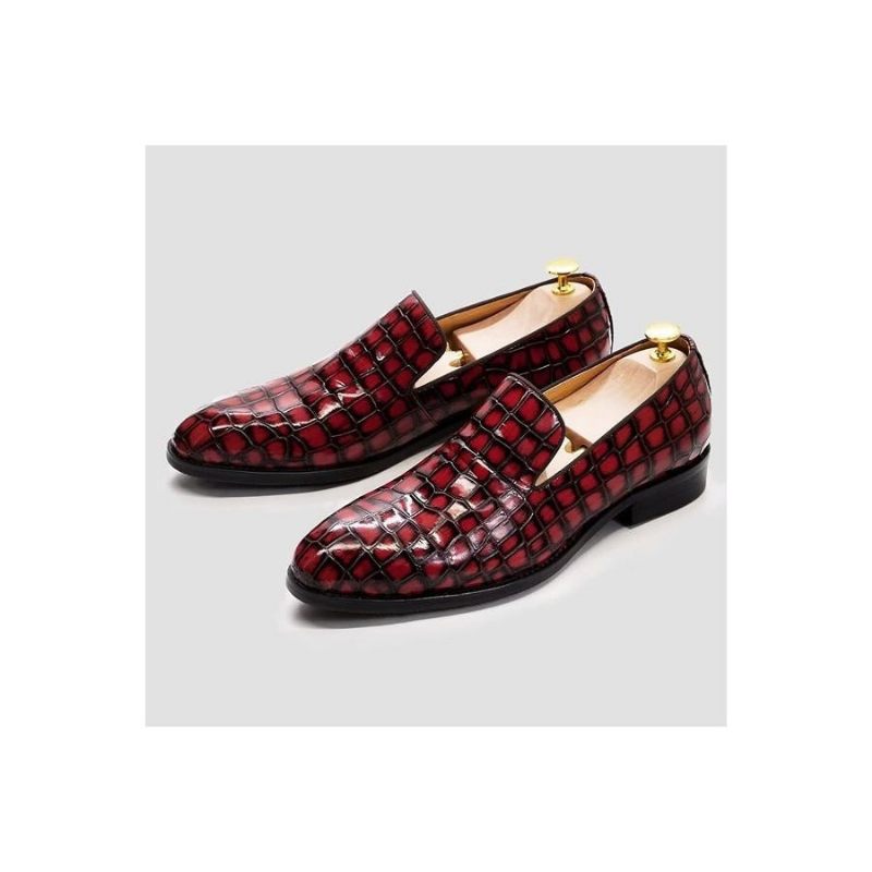 Sapatos Formais Masculinos Chiques Couro Crocodilo Sem Cadarço - Vermelho