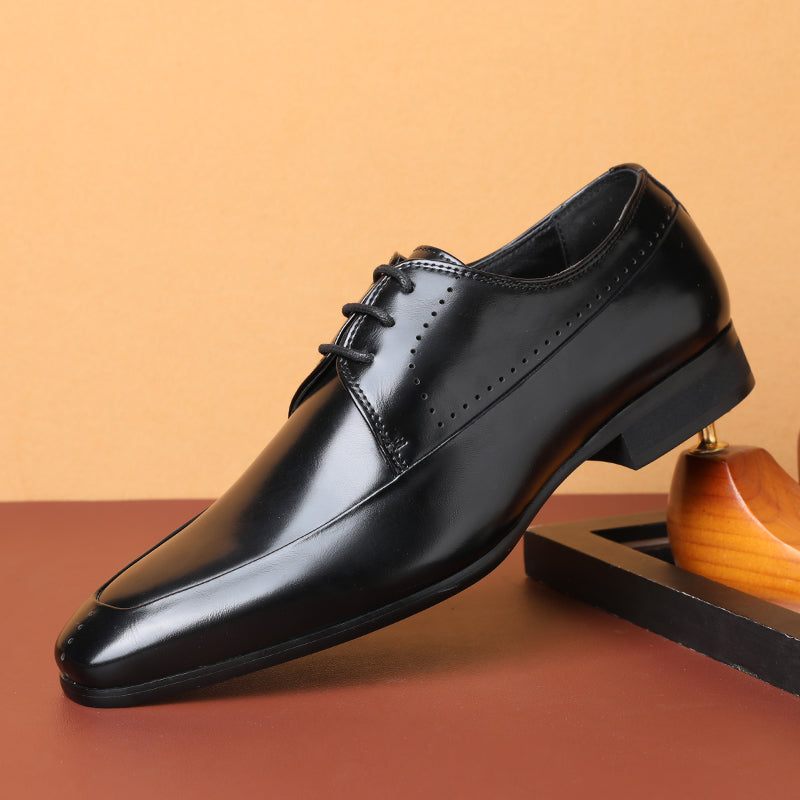 Sapatos Formais Masculinos Chiques Couro Serpente Pontiagudos Casamento - Preto