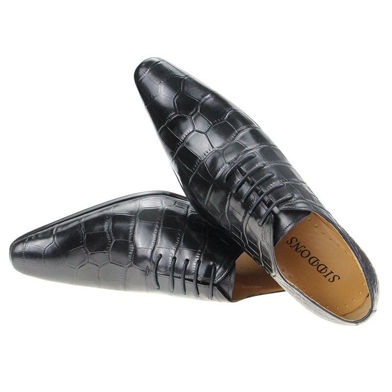 Sapatos Formais Masculinos Chiques Crocprint Bico Fino Sociais Oxford - Preto