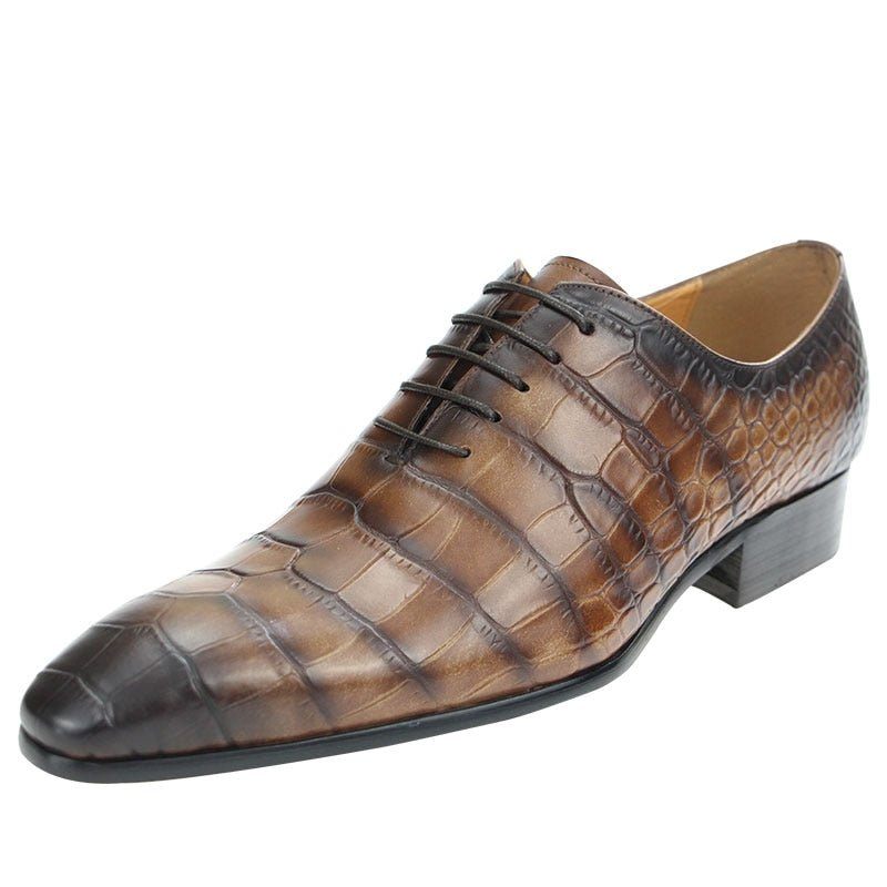 Sapatos Formais Masculinos Chiques Crocprint Bico Fino Sociais Oxford - Café