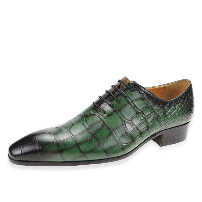 Sapatos Formais Masculinos Chiques Crocprint Bico Fino Sociais Oxford - Verde