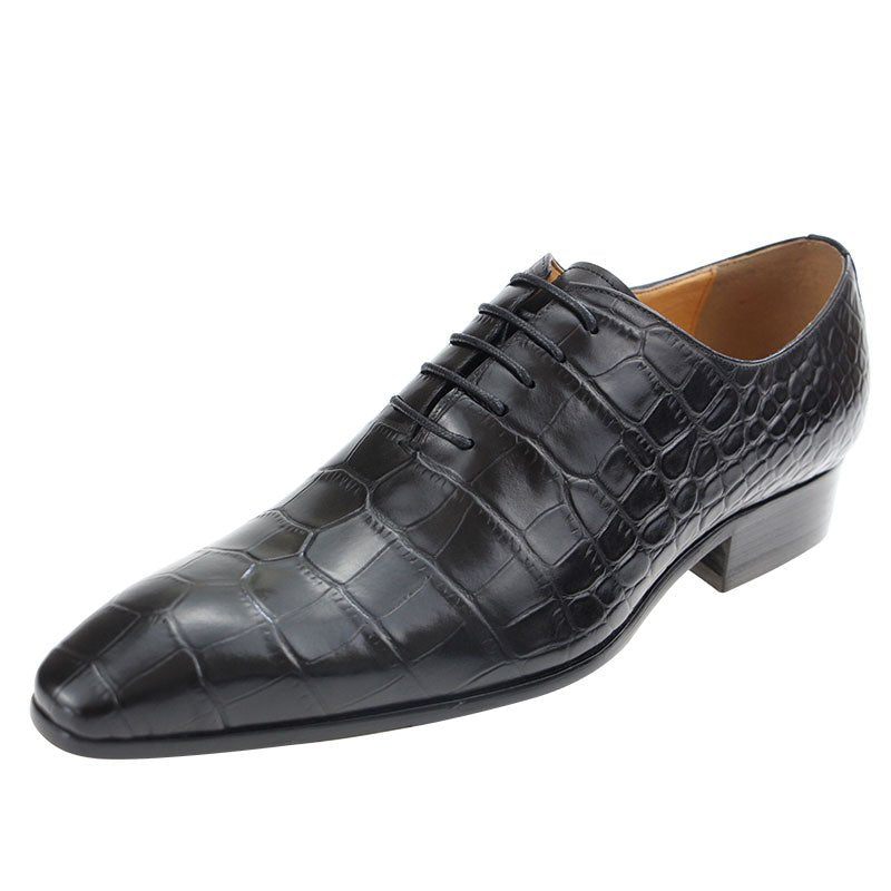 Sapatos Formais Masculinos Chiques Crocprint Bico Fino Sociais Oxford - Preto