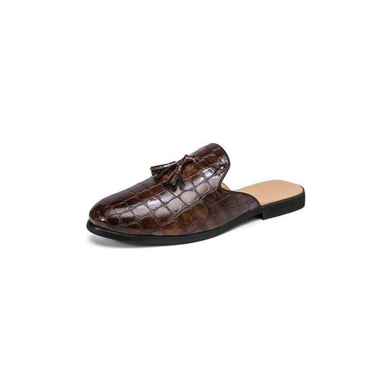 Sapatos Formais Masculinos Chiques E Confortáveis Com Padrão Crocodilo Slip-on Mules - Café