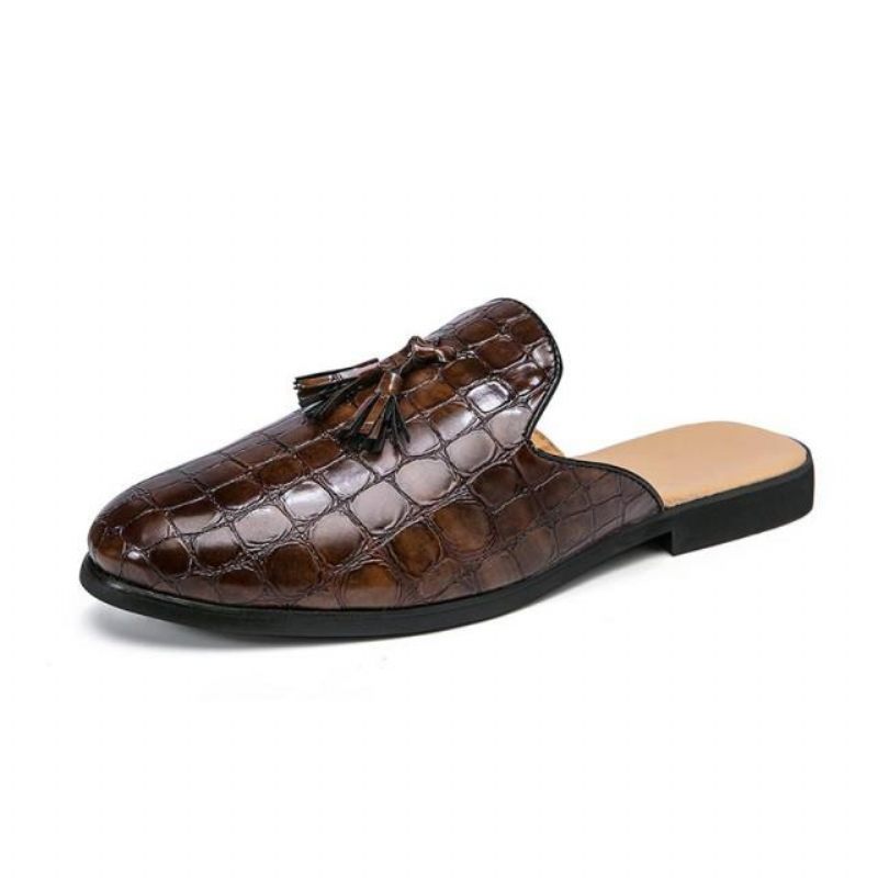 Sapatos Formais Masculinos Chiques E Confortáveis Com Padrão Crocodilo Slip-on Mules - Café