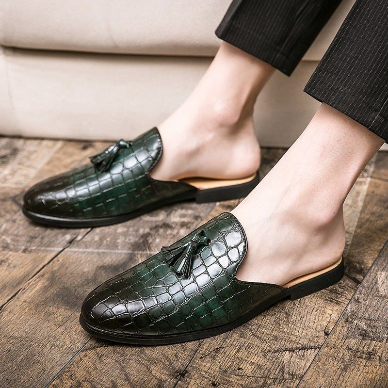 Sapatos Formais Masculinos Chiques E Confortáveis Com Padrão Crocodilo Slip-on Mules - Verde