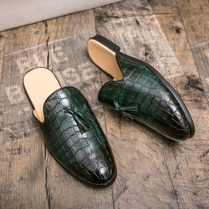 Sapatos Formais Masculinos Chiques E Confortáveis Com Padrão Crocodilo Slip-on Mules - Verde