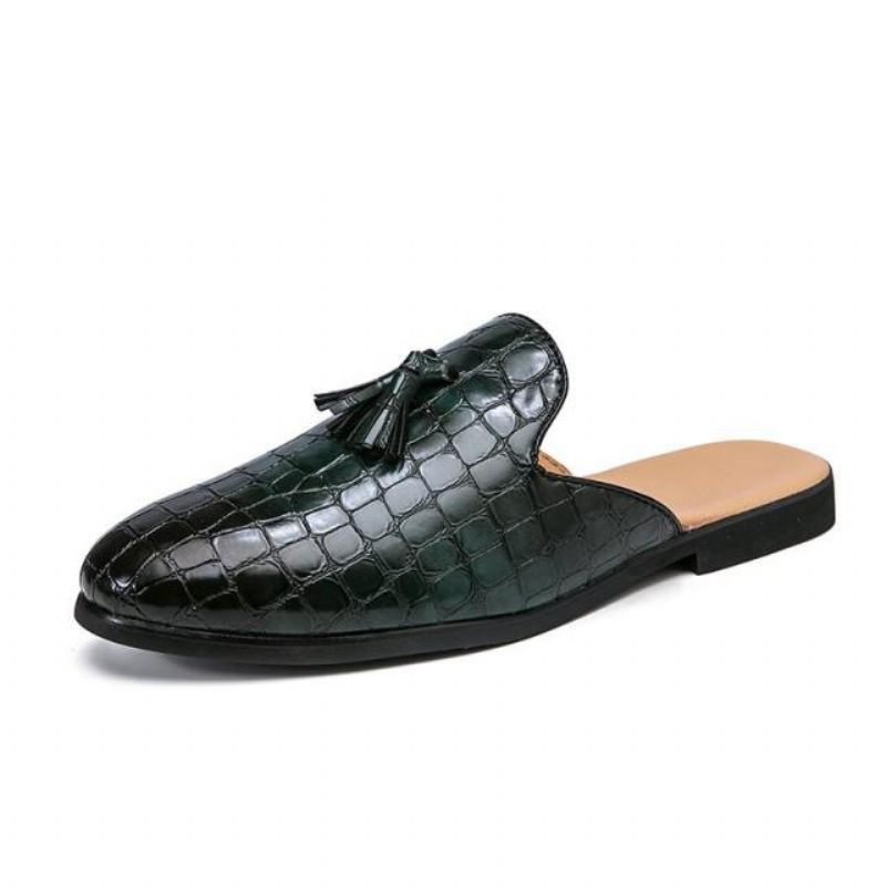 Sapatos Formais Masculinos Chiques E Confortáveis Com Padrão Crocodilo Slip-on Mules - Verde