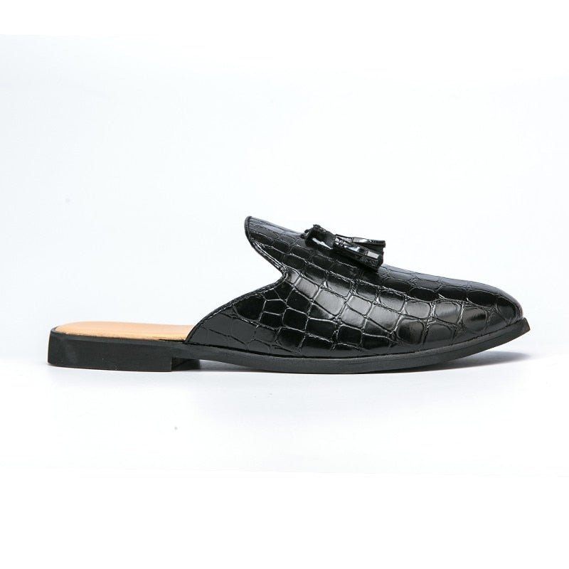 Sapatos Formais Masculinos Chiques E Confortáveis Com Padrão Crocodilo Slip-on Mules - Preto