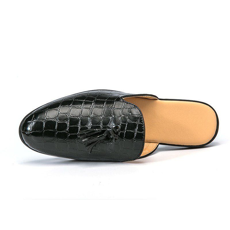 Sapatos Formais Masculinos Chiques E Confortáveis Com Padrão Crocodilo Slip-on Mules - Preto