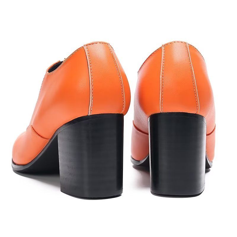 Sapatos Formais Masculinos Chiques Sociais Couro Genuíno - Laranja