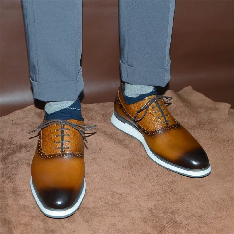 Sapatos Formais Masculinos Clássicos Com Cadarço E Elegância - Marrom