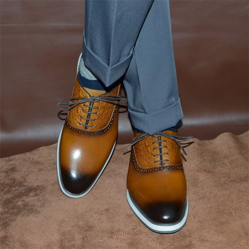 Sapatos Formais Masculinos Clássicos Com Cadarço E Elegância - Marrom