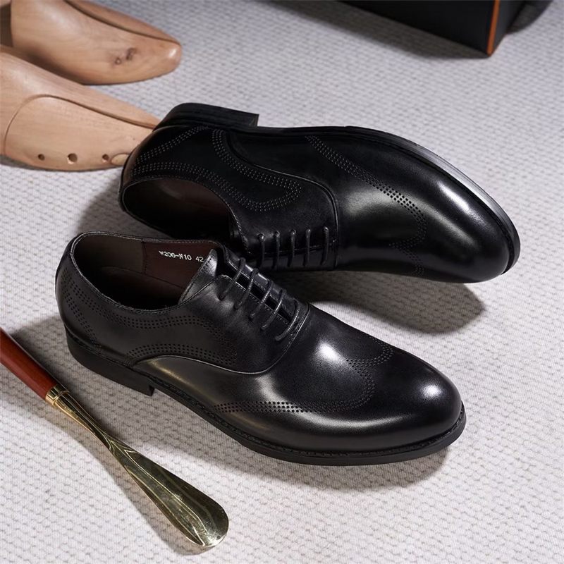 Sapatos Formais Masculinos Clássicos Dapper Couro Vestido Calçado - Preto