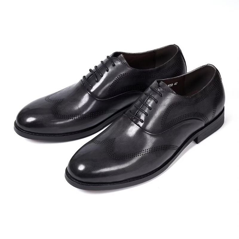 Sapatos Formais Masculinos Clássicos Dapper Couro Vestido Calçado - Cinza