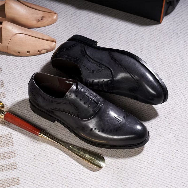 Sapatos Formais Masculinos Clássicos Dapper Couro Vestido Calçado - Cinza