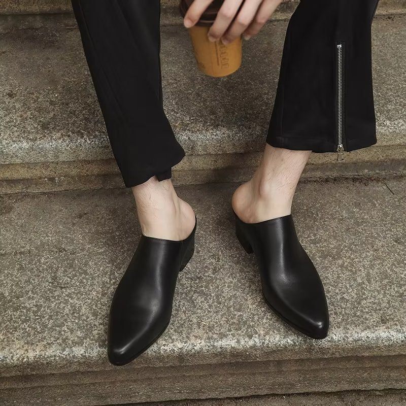 Sapatos Formais Masculinos Com Bico Fino E Deslizamento Em Sociais - Preto