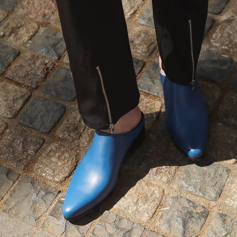 Sapatos Formais Masculinos Com Bico Fino E Deslizamento Em Sociais - Azul