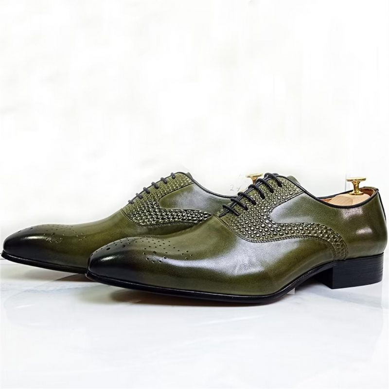 Sapatos Formais Masculinos Com Bico Fino E Elegância Genuína - Verde