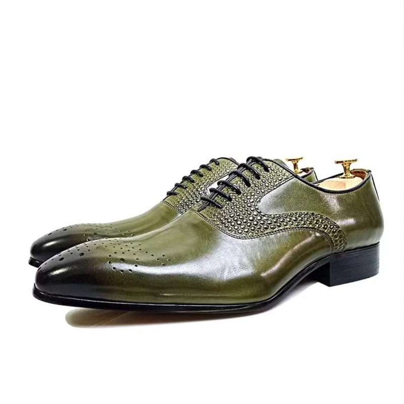 Sapatos Formais Masculinos Com Bico Fino E Elegância Genuína - Verde