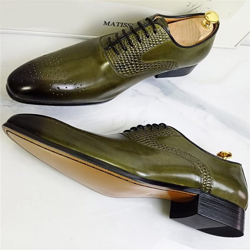 Sapatos Formais Masculinos Com Bico Fino E Elegância Genuína - Verde