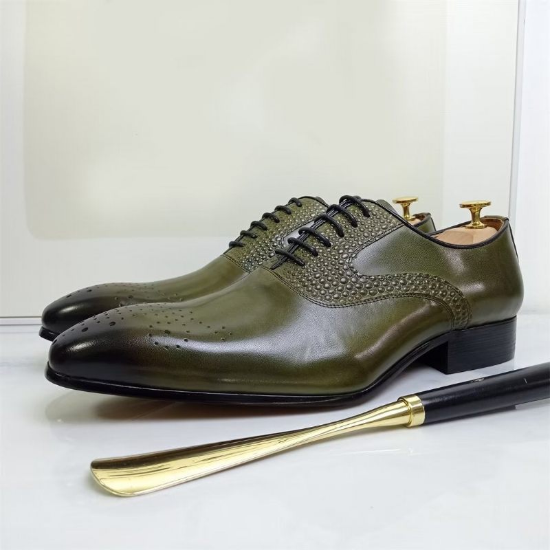 Sapatos Formais Masculinos Com Bico Fino E Elegância Genuína - Verde