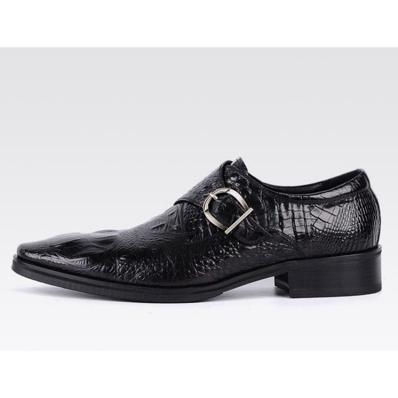 Sapatos Formais Masculinos Com Bico Fino E Slip-on Brogue - Preto