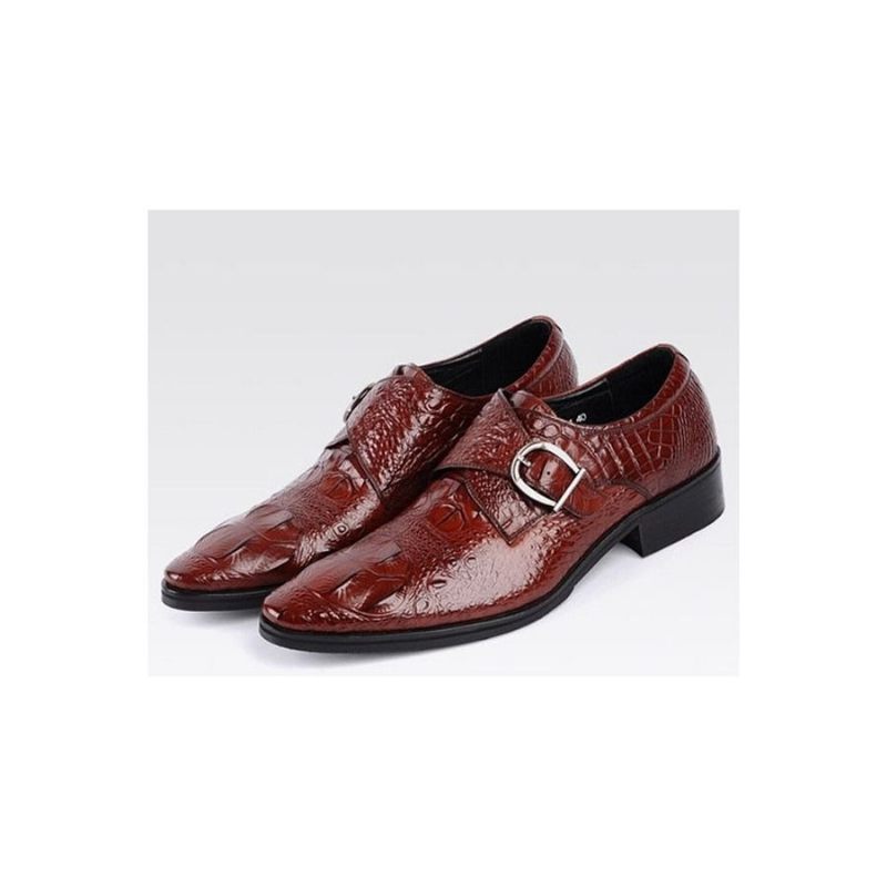 Sapatos Formais Masculinos Com Bico Fino E Slip-on Brogue - Vermelho