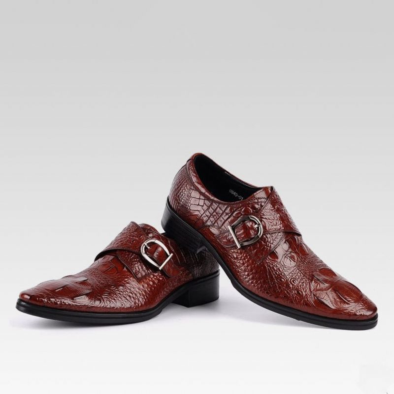 Sapatos Formais Masculinos Com Bico Fino E Slip-on Brogue - Vermelho