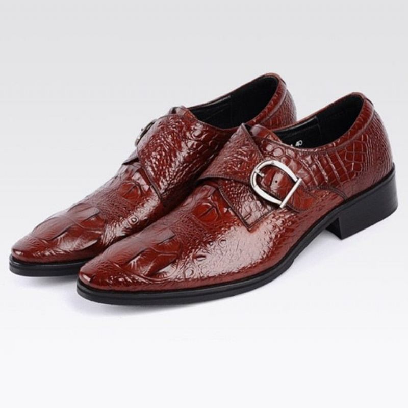 Sapatos Formais Masculinos Com Bico Fino E Slip-on Brogue - Vermelho