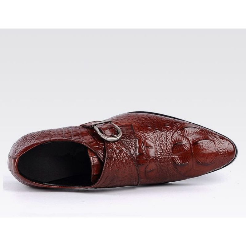 Sapatos Formais Masculinos Com Bico Fino E Slip-on Brogue - Vermelho