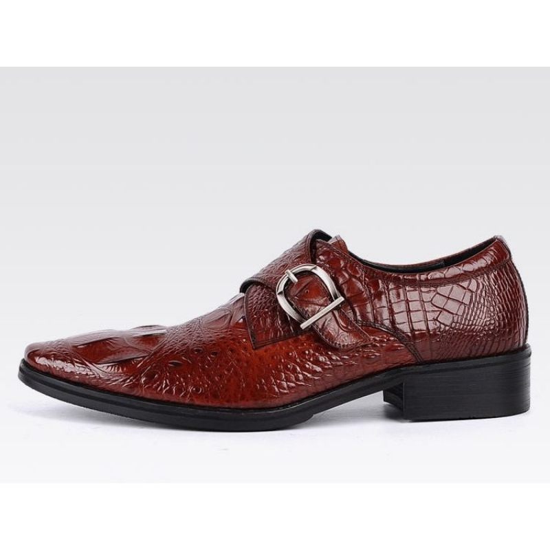 Sapatos Formais Masculinos Com Bico Fino E Slip-on Brogue - Vermelho