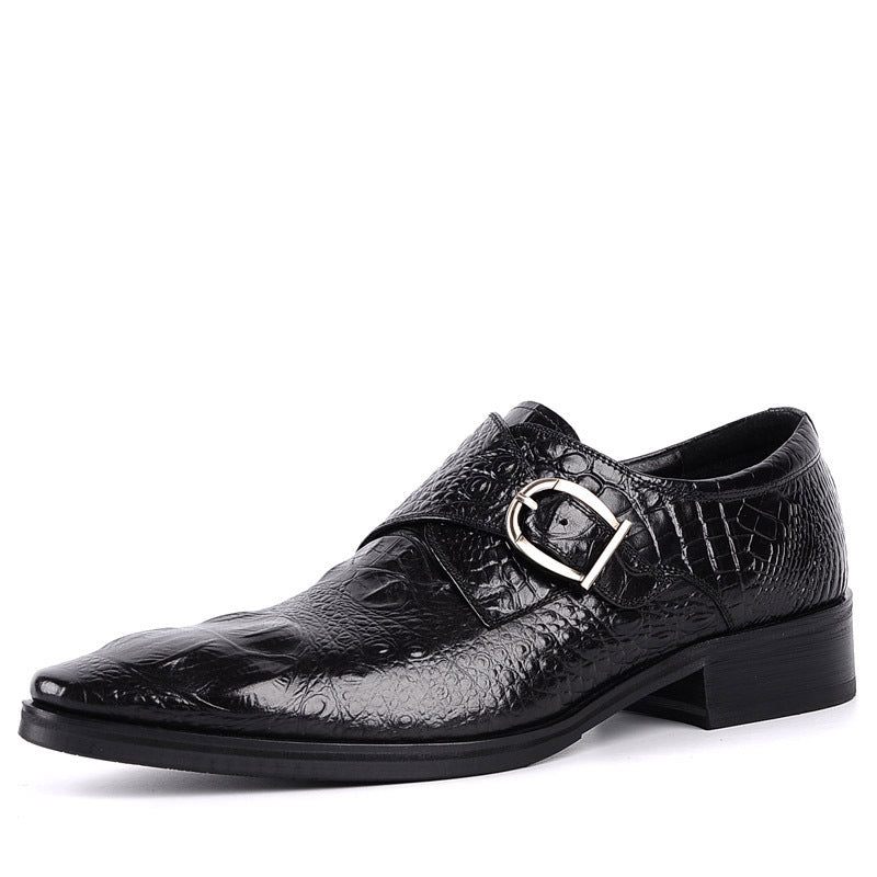 Sapatos Formais Masculinos Com Bico Fino E Slip-on Brogue - Preto